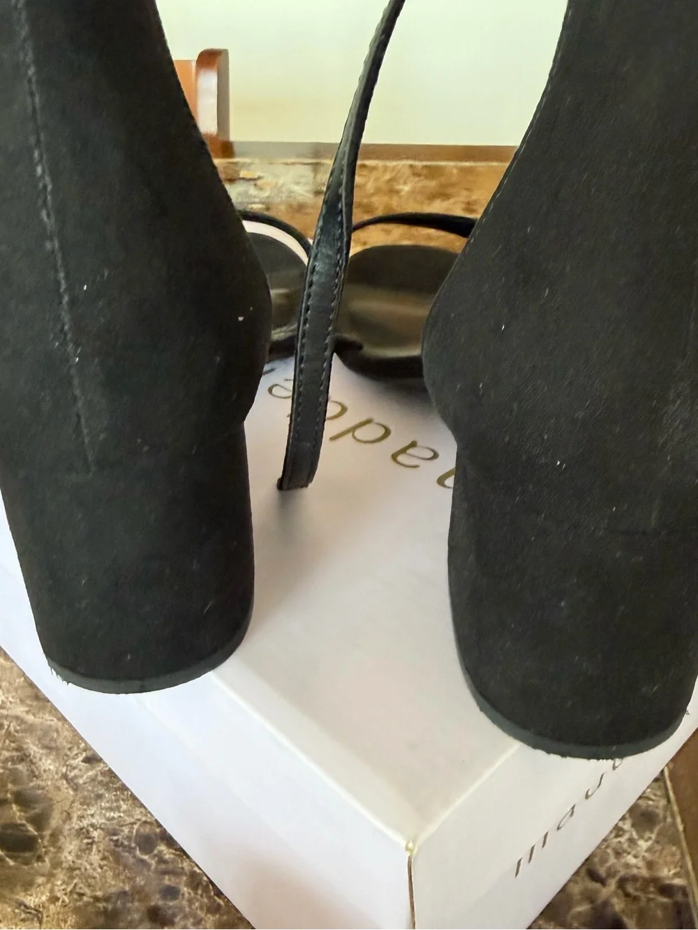 Madden Girl Black Suede Ankle-Strap Block Heel Sandals